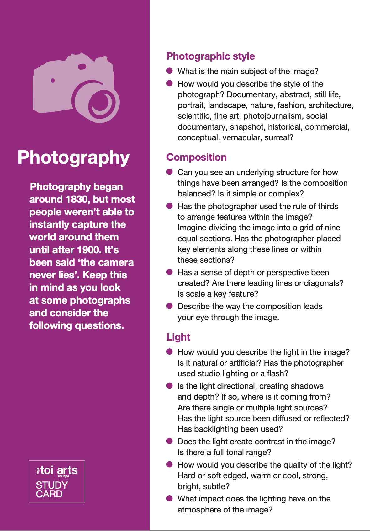 Photography Lesson Card